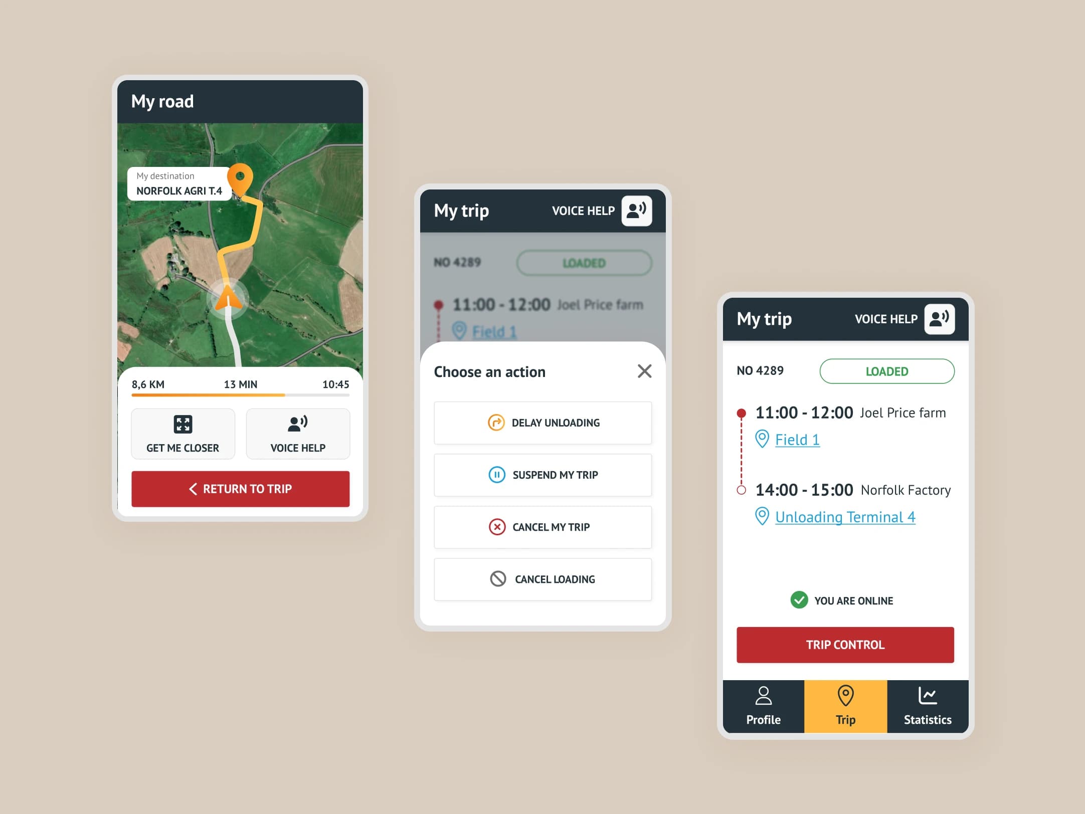 Driver App interface