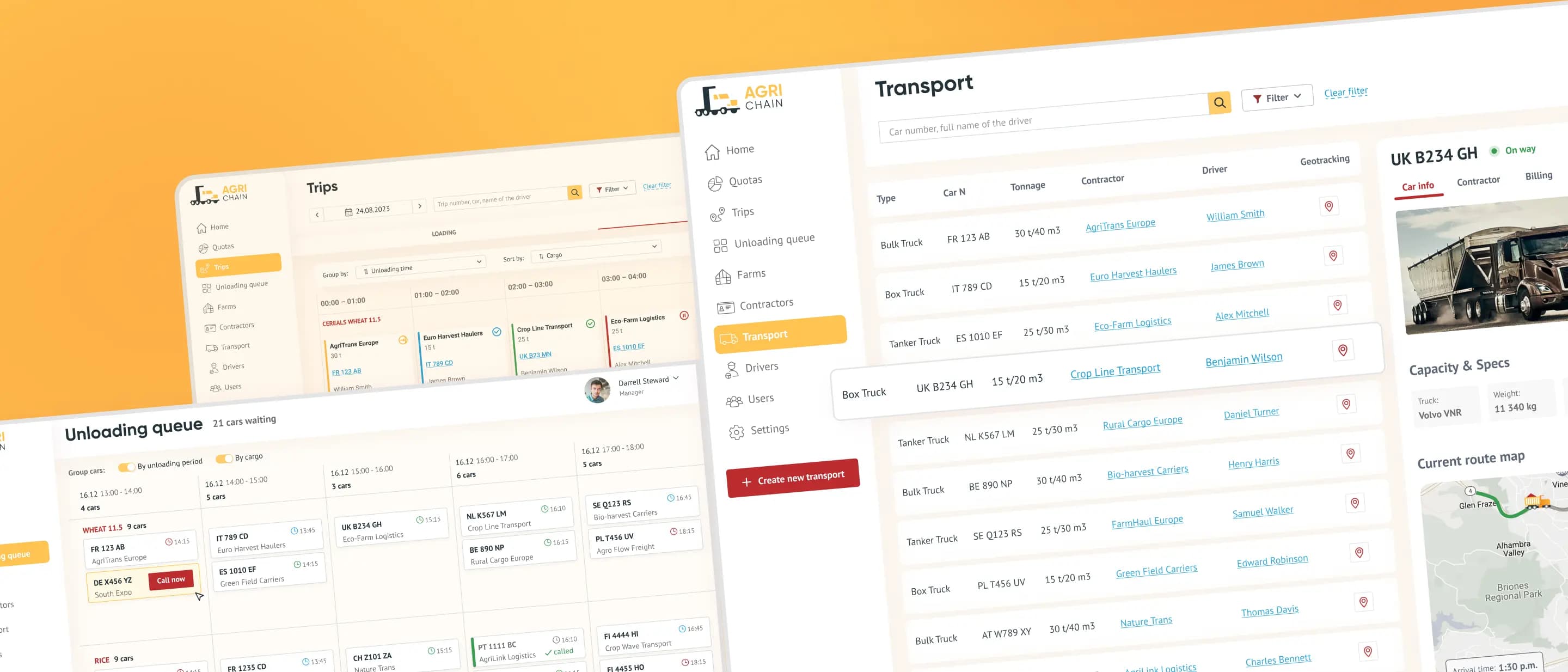 Agriculture Operations Dashboard — AI-powered fleet management and transport planning