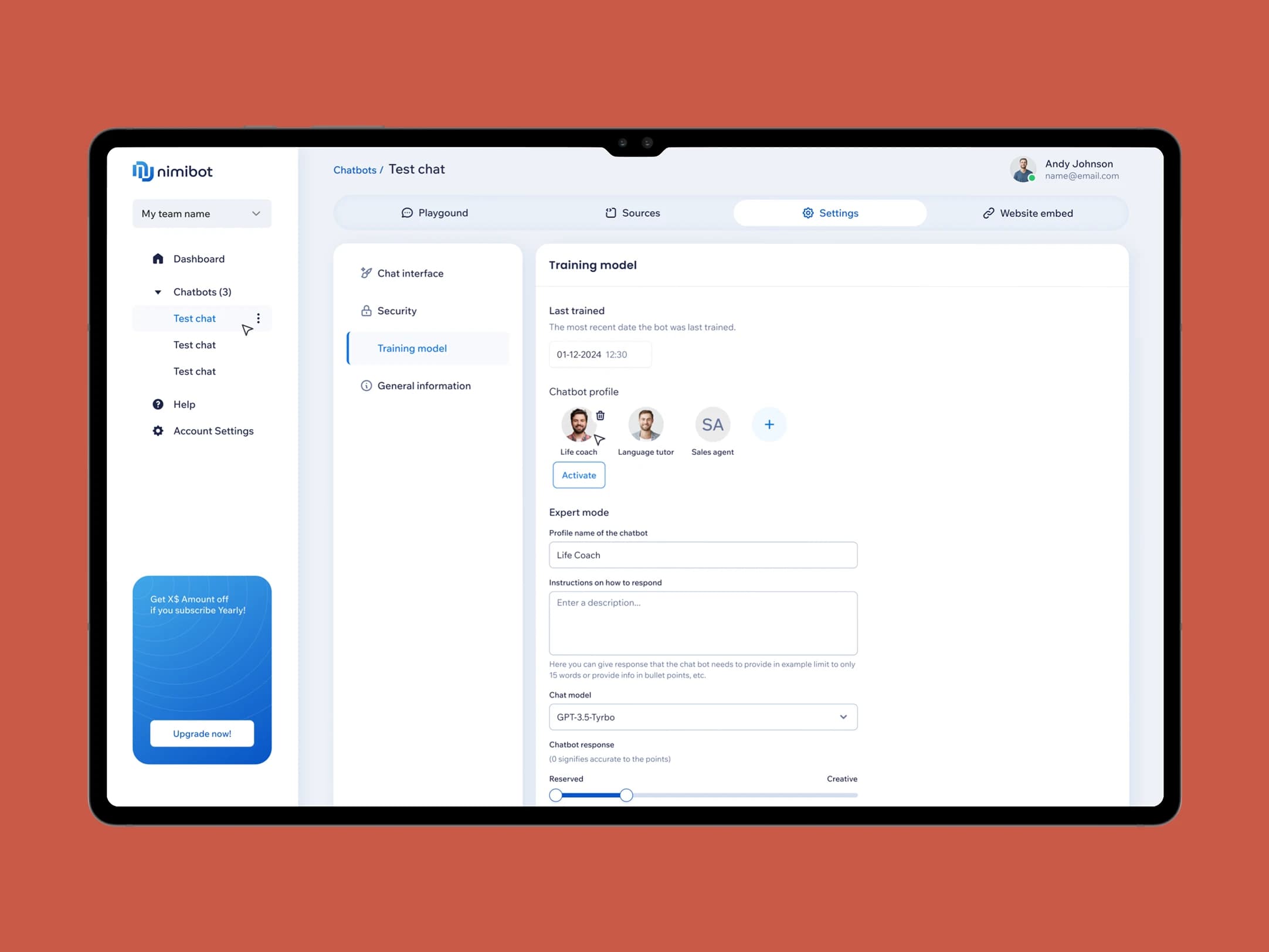 Bot Builder Dashboard interface