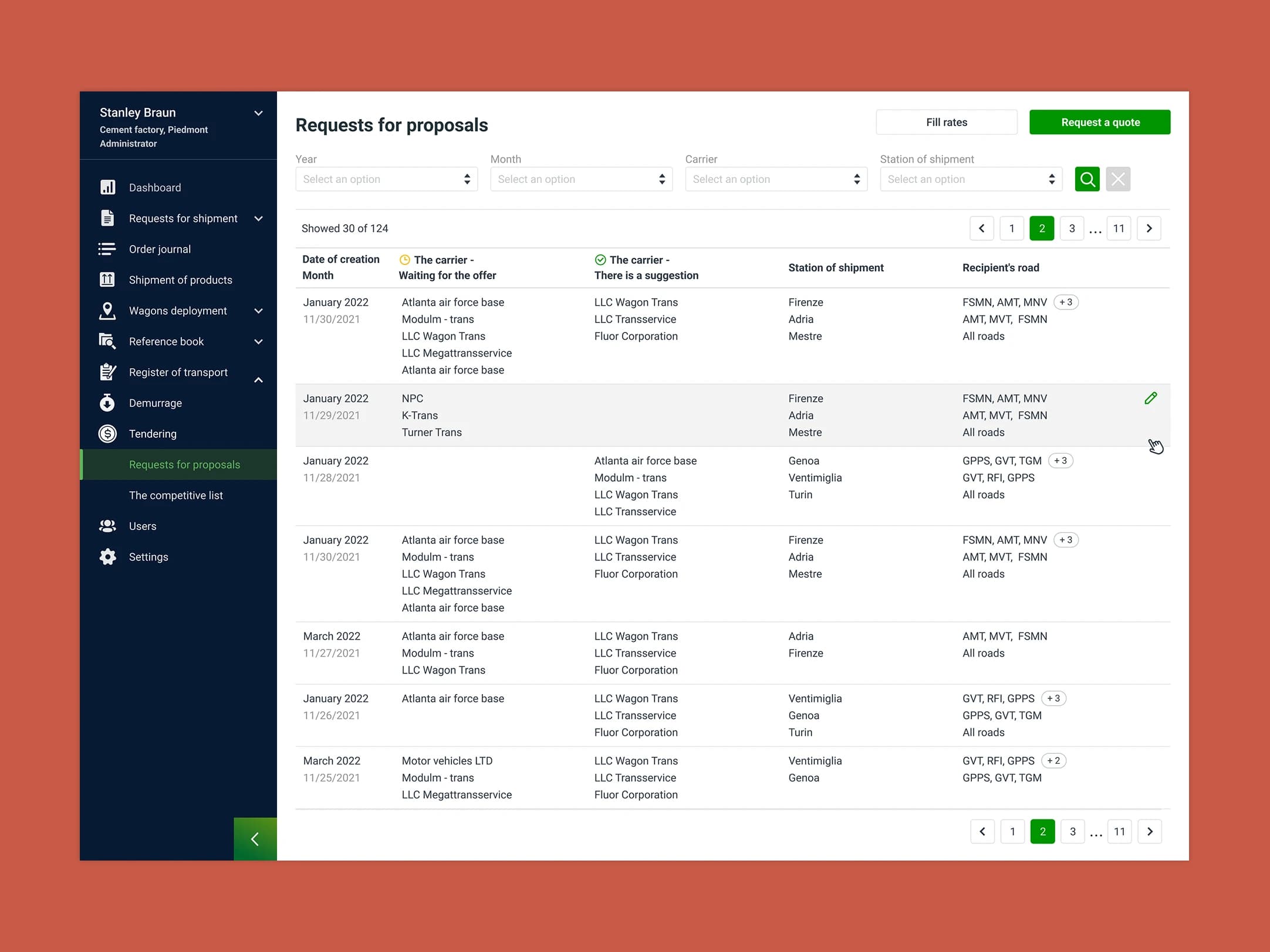 Smart Tendering interface
