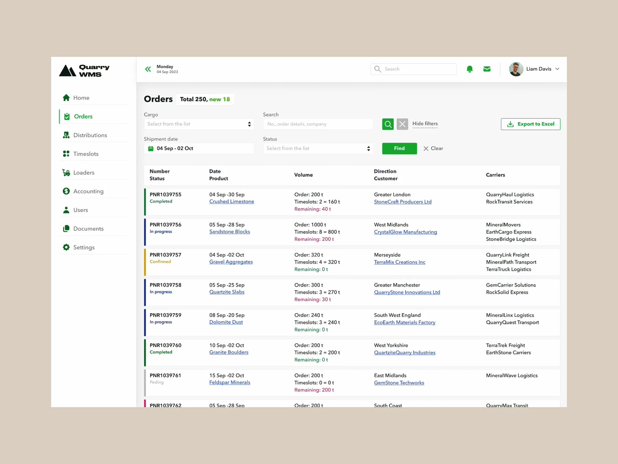 Transportation Tracking interface
