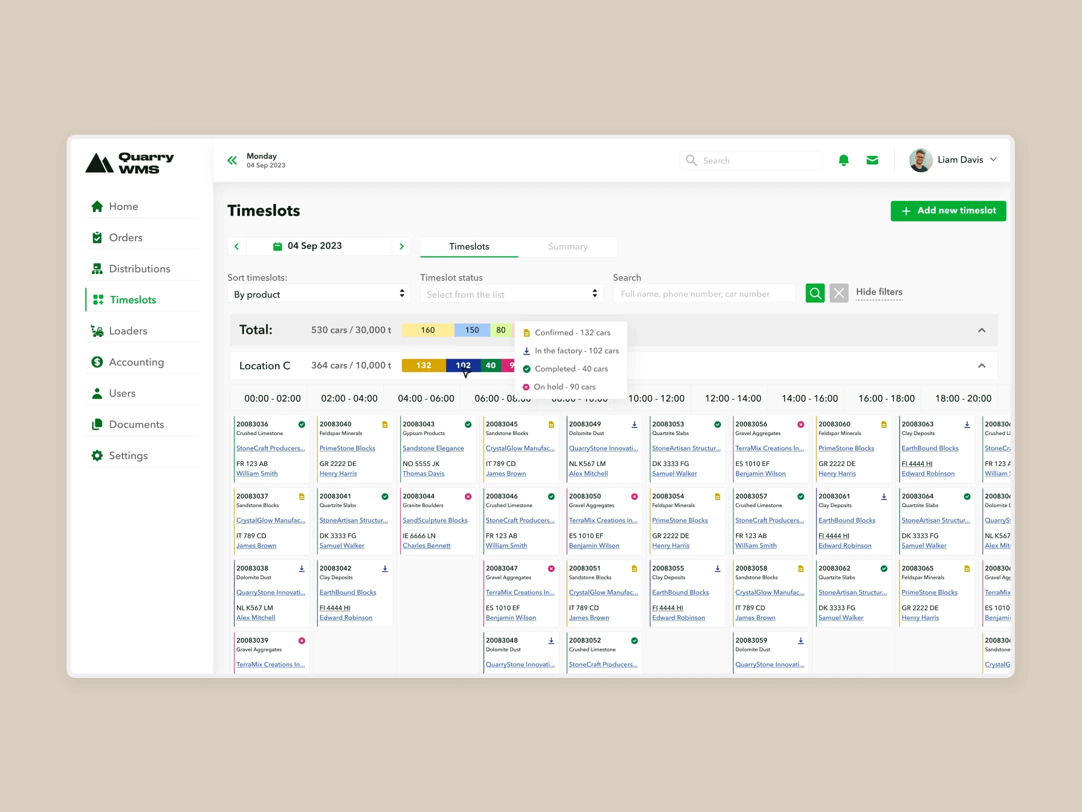 Timeslot Scheduling interface