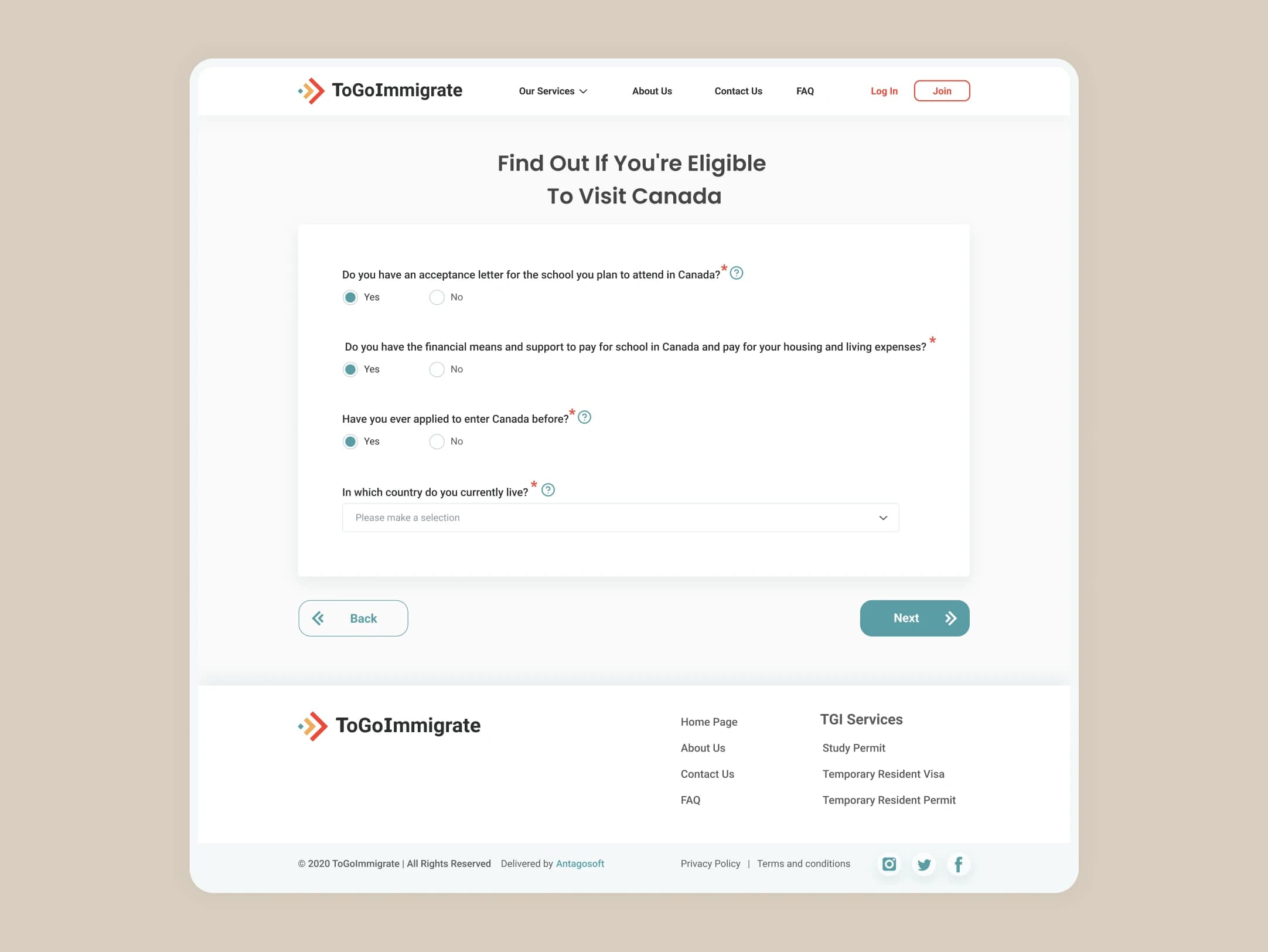 Eligibility Checker interface