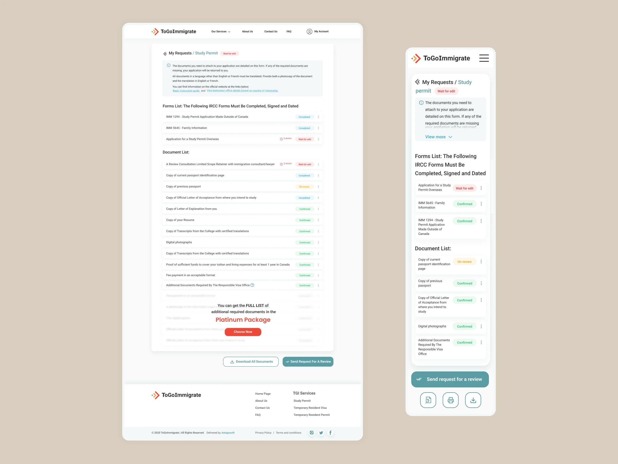 Personal Account interface