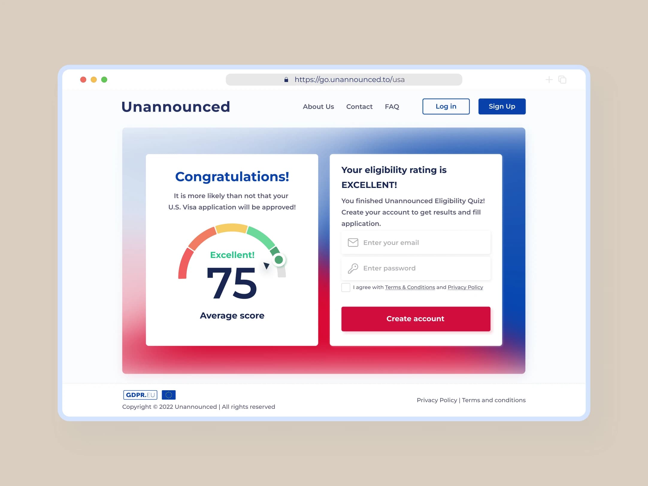 Eligibility Assessment interface